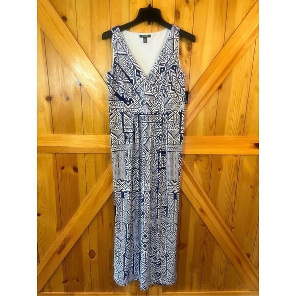 Chaps Womens Sleeveless Maxi Dress Size M Blue White Nwt - Picture 1 of 6